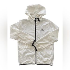 Adidas Big Kid’s White Hooded Windbreaker-Lightweight Full Zip Jacket Size M